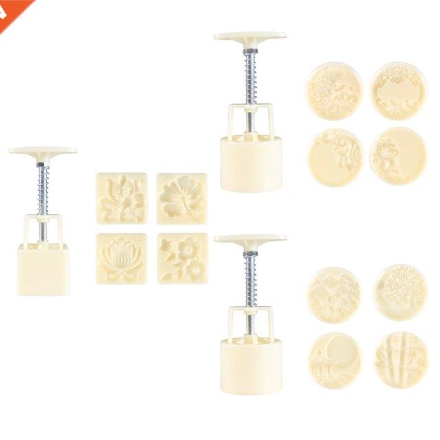 Plastic Mooncake Mold 65g Cookie Cutter 4 Round Square Stamp