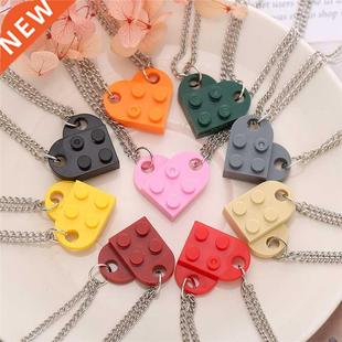 Punk 2Pcs Heart Brick Couples Love Necklace For Lovers Women