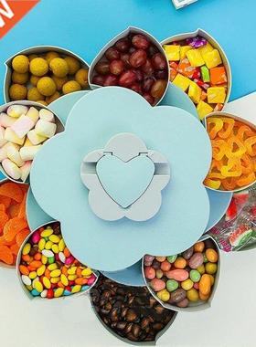 2 Layer Rotating Petal Candy Box Plastic Snack Nut Tray Case