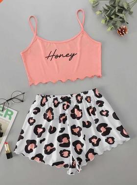 Women's Spwear Cute Cartoon Print Short Set Pajamas for