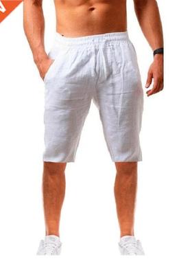 New Men's Cotton Linen Shorts Pants Male Ser Breathable S