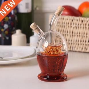 Double Outlet Glass Olive Oil Jar Vinegar Bottle Pot Sauce D