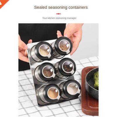 6 Pieces Magnetic Spice Jars Set Stainless Steel Salt Pepper