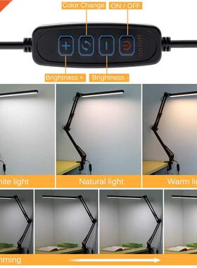 LED Folding Metal Desk Lamp Clip on Light Clamp Long Arm Dim