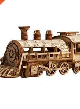 3d Wooden Steam Train Model Toy Kids Building Block Puzzles