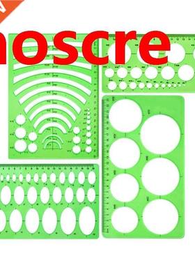 4 Pieces Template Plastic Rulers Circle Oval Circle Radius D