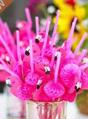 25/50Pcs Flamingo Drinking Straws Hawaii Beach Tropical Birt