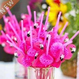 Drinking Straws Hawaii Tropical Flamingo Beach Birt 50Pcs