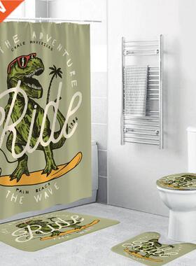 4PCS/Set Dinosaur Shower Curtain Bath Curtain Waterproof Pol