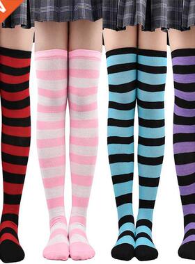 Fashion Striped Knee Socks Women Cotton Stockings Thigh High