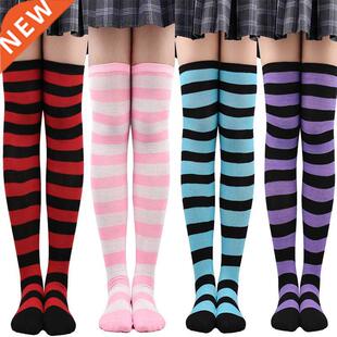 Fashion Striped Knee Socks Women Cotton Stockings Thigh High