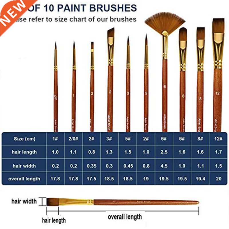 10pcs Paint Brush Set Multiple styles Nylon Hair Short Rod B