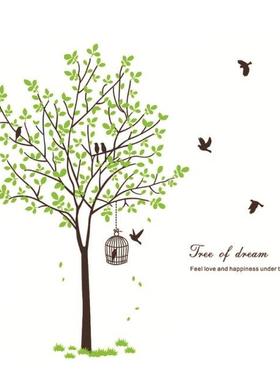 Green Tree Wall Decal Flying Birds Leaves Wall Sticker Remov