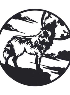 Metal Wall Sculpture Wolf Rustc Style 30x30cm Black Wolf De
