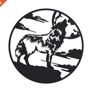 Wolf Rustc Style Metal Black Sculpture 30x30cm Wall