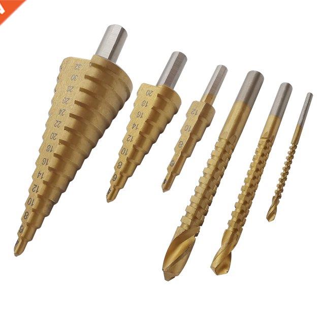 6Pcs Titanium HSS Step Drill Bit Step Cone Cutting Tools Ste