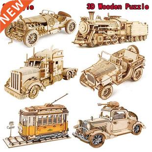 Assembly Wooden Train Truck Jeep Model Wood Puzzle High