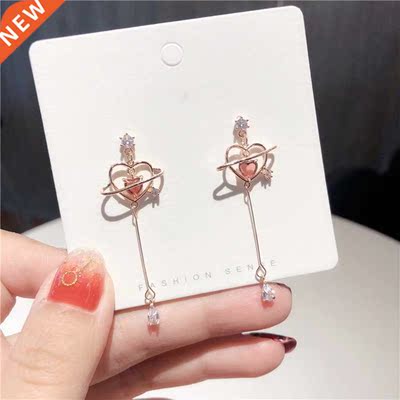 MENGJIQIAO New Elegant Geometric Heart Crystal Long Drop Ear