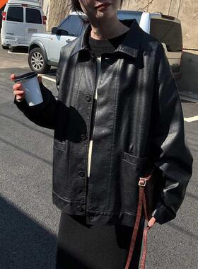 Black Winter Leather Jacket Women Korean Loose Thin Moto Jac