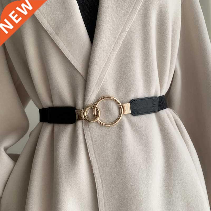 Female Waist Elastic Stch Belt Cinch Waistband Metal Round B