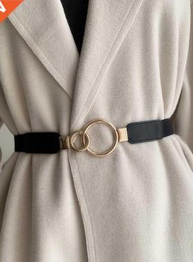 Female Waist Elastic Stch Belt Cinch Waistband Metal Round B