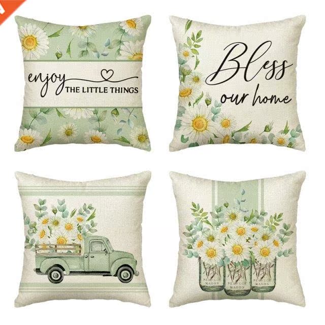 Spring Pillow Covers 18X18 Set Of 4 Farmhouse Throw Pillows