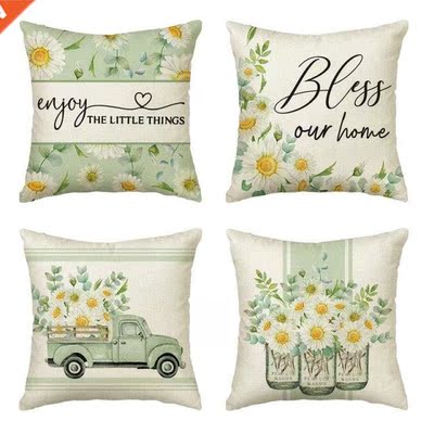 Spring Pillow Covers 18X18 Set Of 4 Farmhouse Throw Pillows