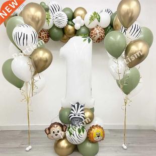 28PCS Jungle Animal Balloon Kit With White Number Monkey Lio