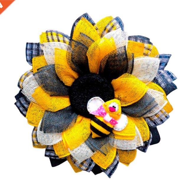 Bee Festival 14inch Sun Flower Wreath for Front Door Garland