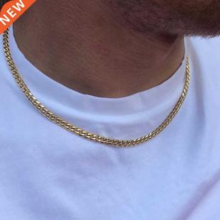 Fashion New 5mm Cuban Chain Necklace Men Gold Color Stainles