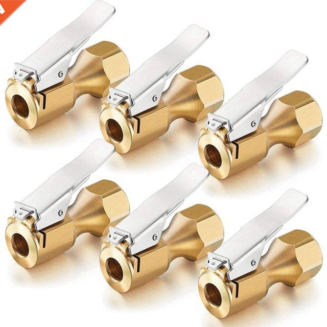 6 Pieces Brass Air Chuck Closed Flow Straight Tire Chuck Wit