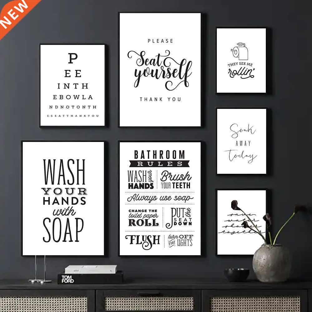 Wall Art PictureFunny Bathroom Rules Signs Canvas Poster Was