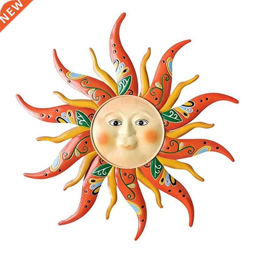 Wall Decor, Floral Print Sun /Moon Shaped Metal Ornament Dec