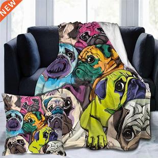Blanket Colorful Puppy Fleece Funny Throw Dogs Flannel Pug