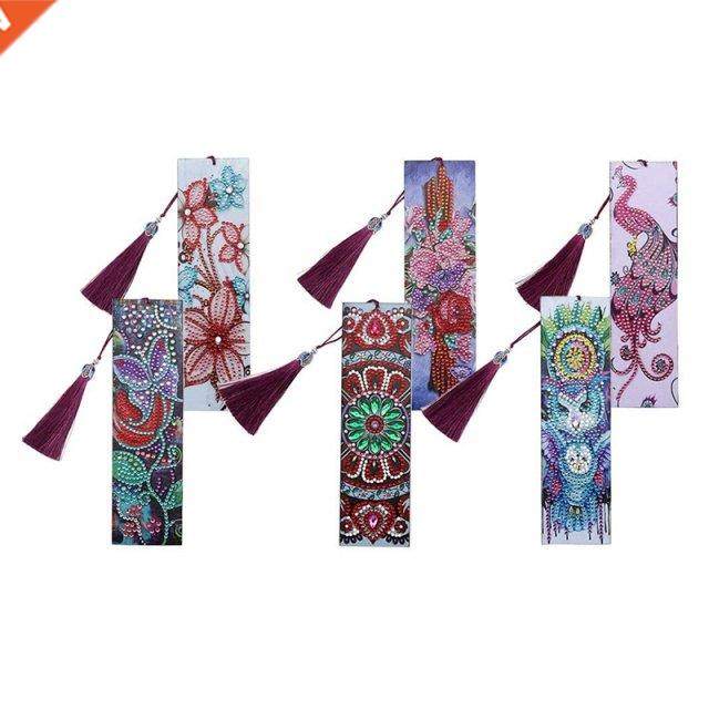 6Pcs Diamond Painting Bookmarks Handmade Beaded Bookmarks wi