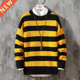 Men's Striped Sweaters Setwear Winter Warm Slim Sweater Men