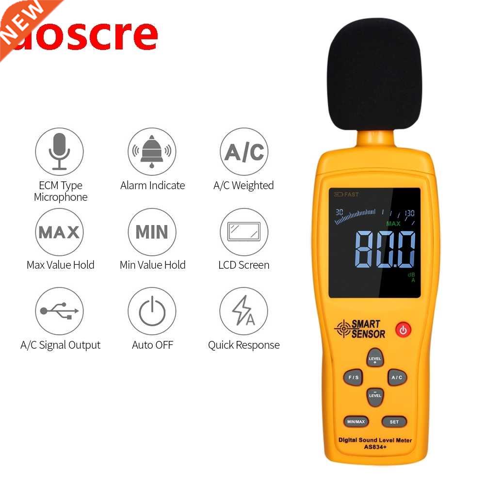 AS834+Digital Noisemeter Sound Level Meter 30-130dB Noise Vo