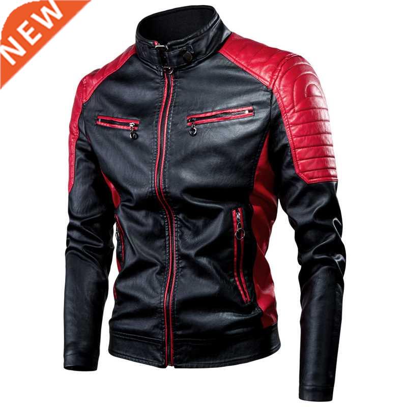 Men 2022 Winter Casual Motor Spliced Leather Jacket Coat Men