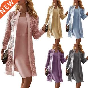 Women Long Jacket Piece Length Dress Knee Two Sleeve