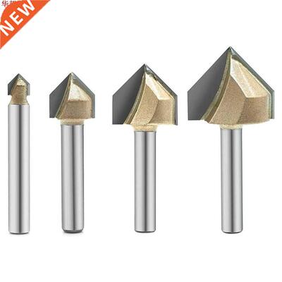 4 Pcs 1/4 Inch Shank Steel V-Groove Bits Router Bit 2-Flute