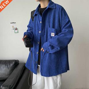 Corduroy Men Shirts For Men Clothing Harajuku Black Shirt Ko