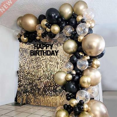 Black Gold Balloon Garland Arch Confetti Latex Baloons Gradu