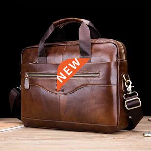 Men's Cowhide Leather Briefcase Mens Genuine Leather