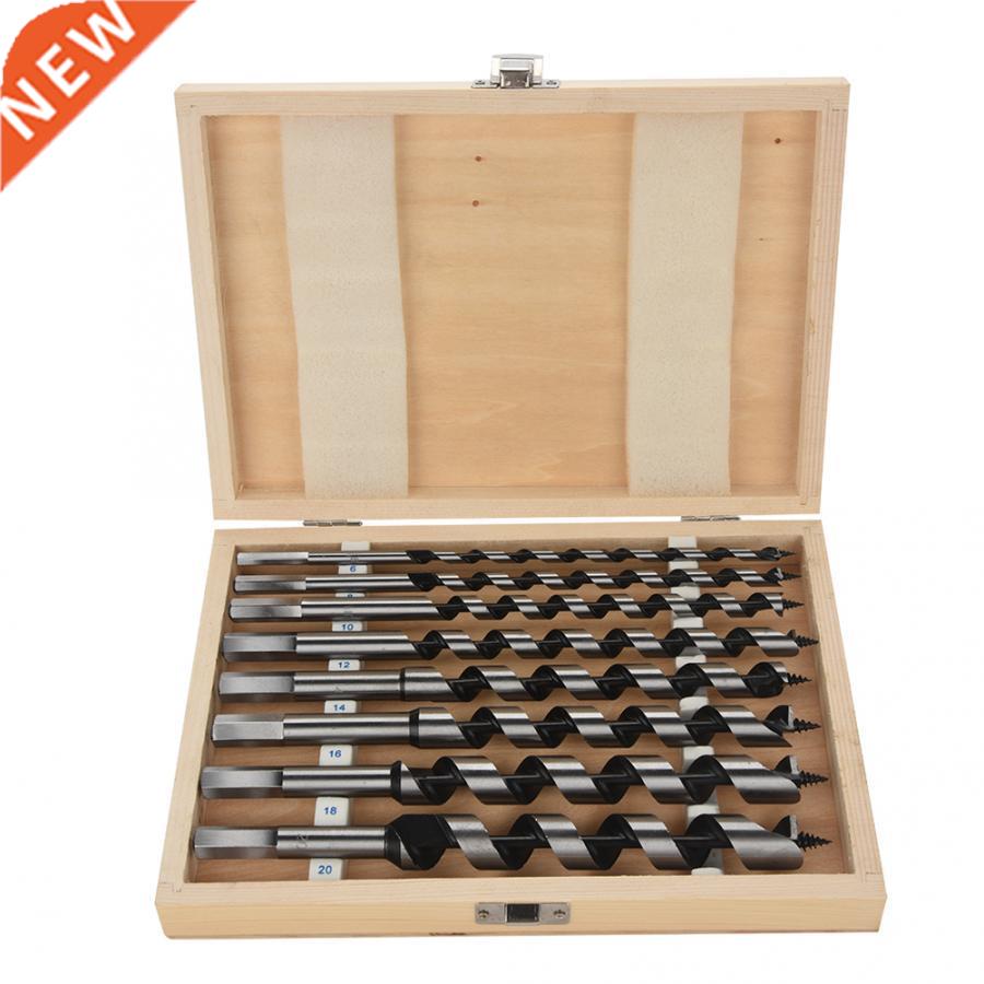 8pc Carbon Steel Auger Bit Set Wooden Case Machined Hex Shan