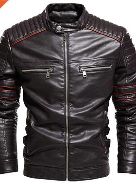 Men Jacket Coffee Leather Jacket Men Motorcycle Jacket Fashi