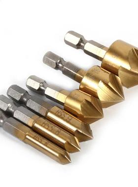 6PCS 5 Flute Chamfer Countersink Drill Bit 1/4