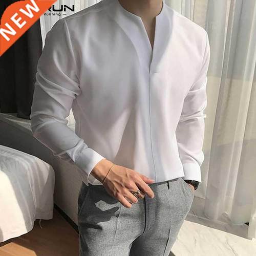 INCERUN Fashion Men Shirt 2022 V Neck Long Sleeve Brand Casu