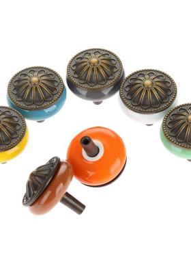 7Pcs Ceramics Door Drawer Knobs and Handles Antique Cabinet