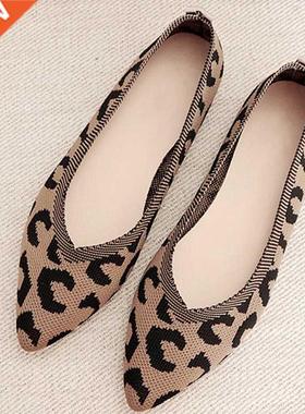 2022 Fashion Breathable Leopard Ballet Flats Pointed Toe Sli