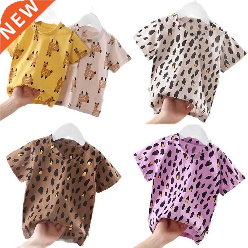 Children's leopard print cotton short-sleeved T-shirt summer